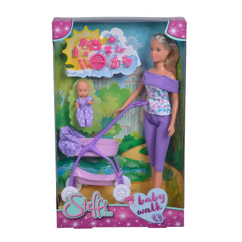 PAPUSA STEFFI IN PANTALONASI MOV ȘI CU CĂRUCIOR BEBE