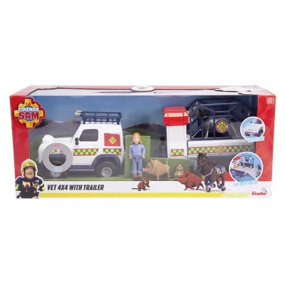 POMPIERUL SAM VEHICUL SALVARE ANIMALE CU FIGURINE ȘI REMORCA