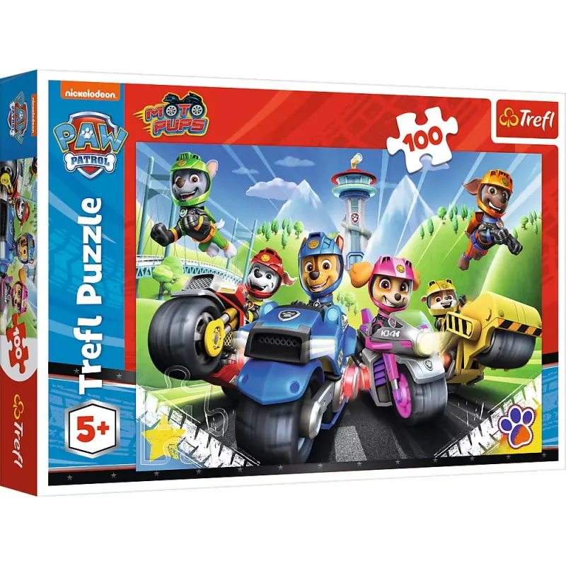 PUZZLE TREFL 100 PIESE PATRULA CĂȚELUSILOR CĂȚELUSII PE MOTOCICLETE