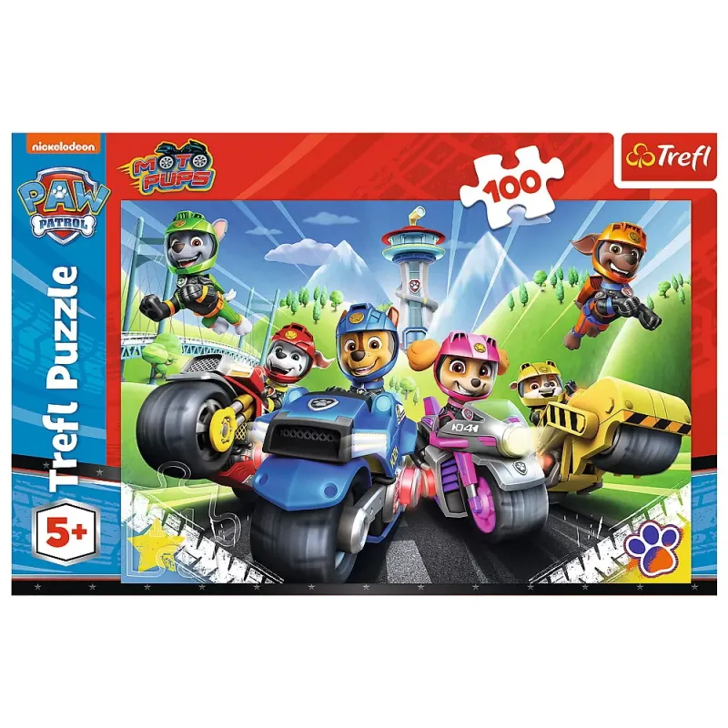 PUZZLE TREFL 100 PIESE PATRULA CĂȚELUSILOR CĂȚELUSII PE MOTOCICLETE