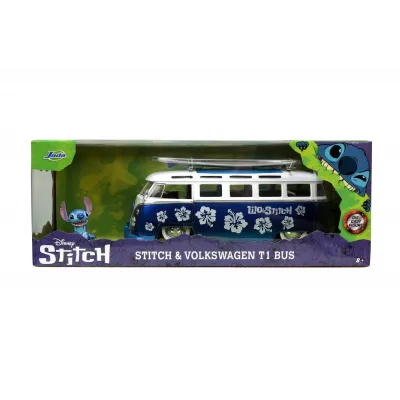 Set figurină + machetă auto Jada - DISNEY Stitch + Volkswagen T1 Bus [1:24]