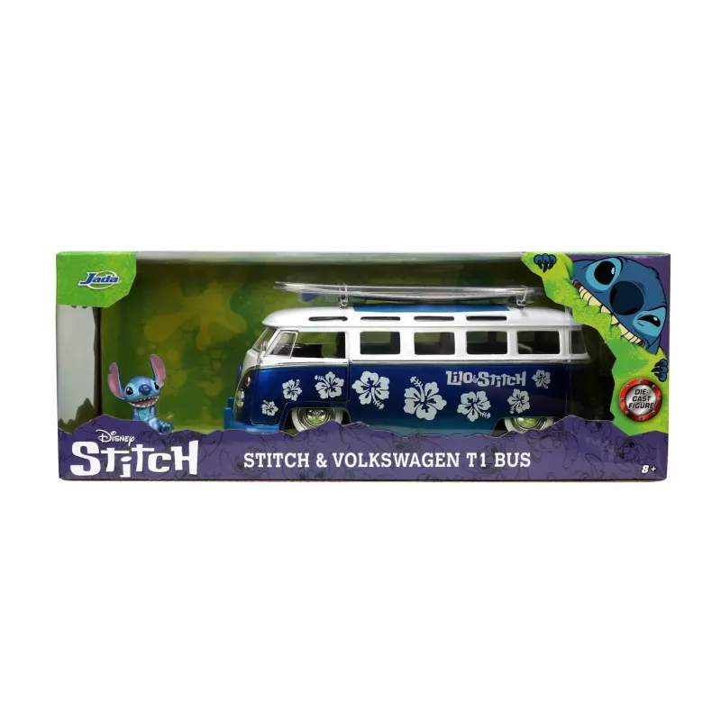 Set figurină + machetă auto Jada - DISNEY Stitch + Volkswagen T1 Bus [1:24]