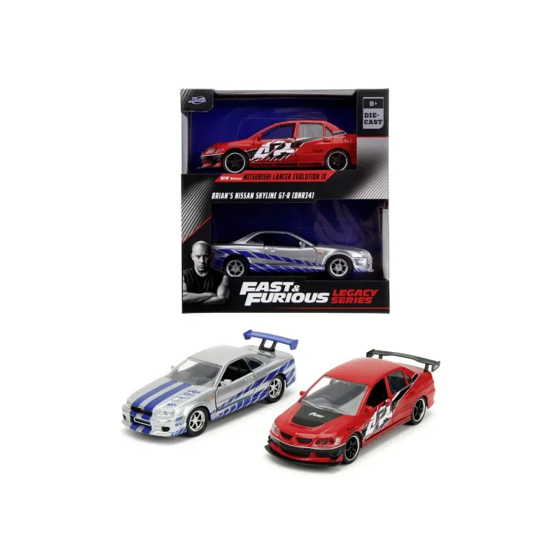 Set machete auto Jada -  FAST AND FURIOUS Nissan Skyline GTR R34 / Mitsubishi Lancer Evolution IX (Brian / Sean) [1:32]