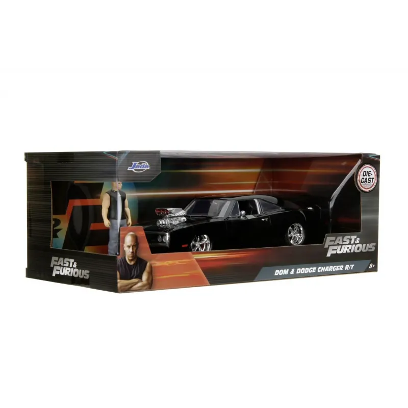 Set figurină + machetă auto Jada - FAST AND FURIOUS Dom + Dodge Charger 1970 [1:24]