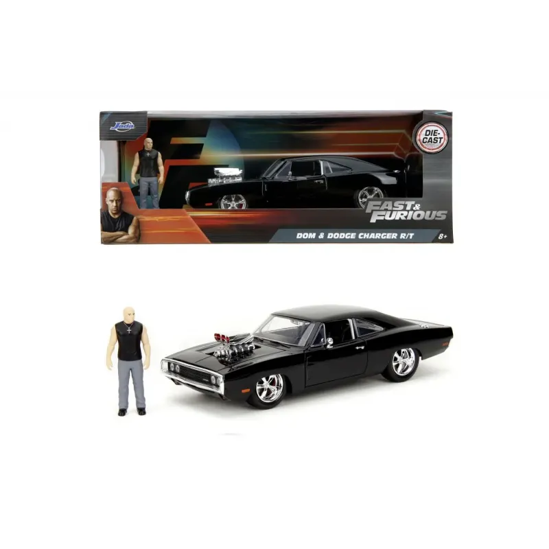 Set figurină + machetă auto Jada - FAST AND FURIOUS Dom + Dodge Charger 1970 [1:24]