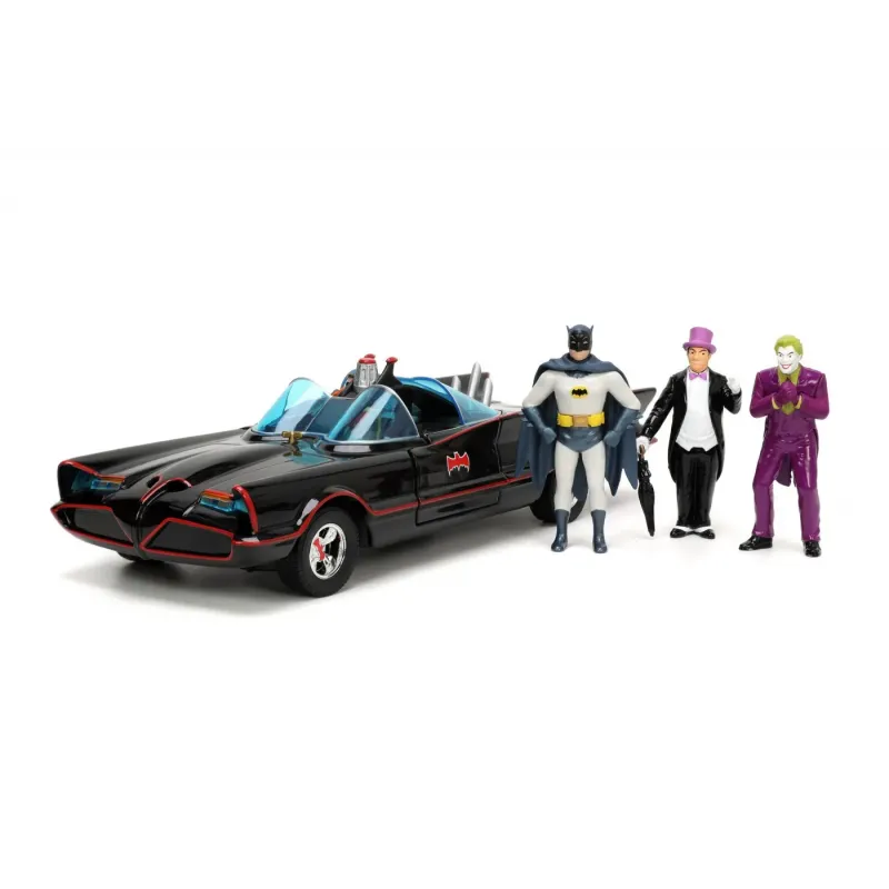 JADA BATMAN SET MAȘINUȚĂ METALICĂ BATMOBILE  1:24 ȘI 4 FIGURINE