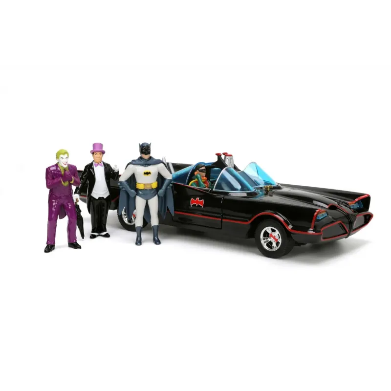 JADA BATMAN SET MAȘINUȚĂ METALICĂ BATMOBILE  1:24 ȘI 4 FIGURINE