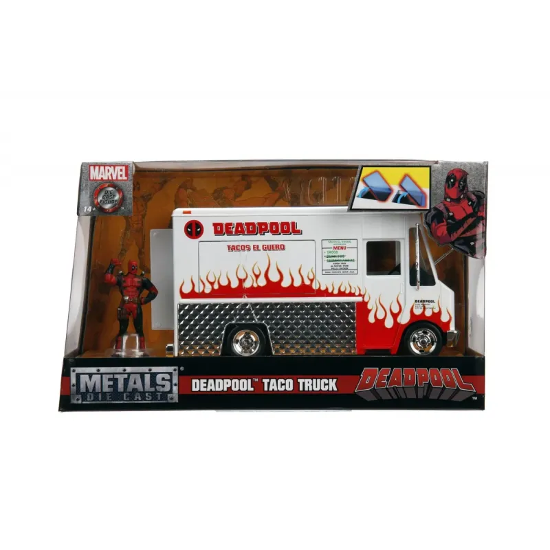 Set figurină + machetă auto Jada - MARVEL Deadpool + Taco Truck [1:24]