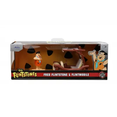 Set figurină + machetă auto Jada - Fred Flinstone + Flintmobile [1:32] 