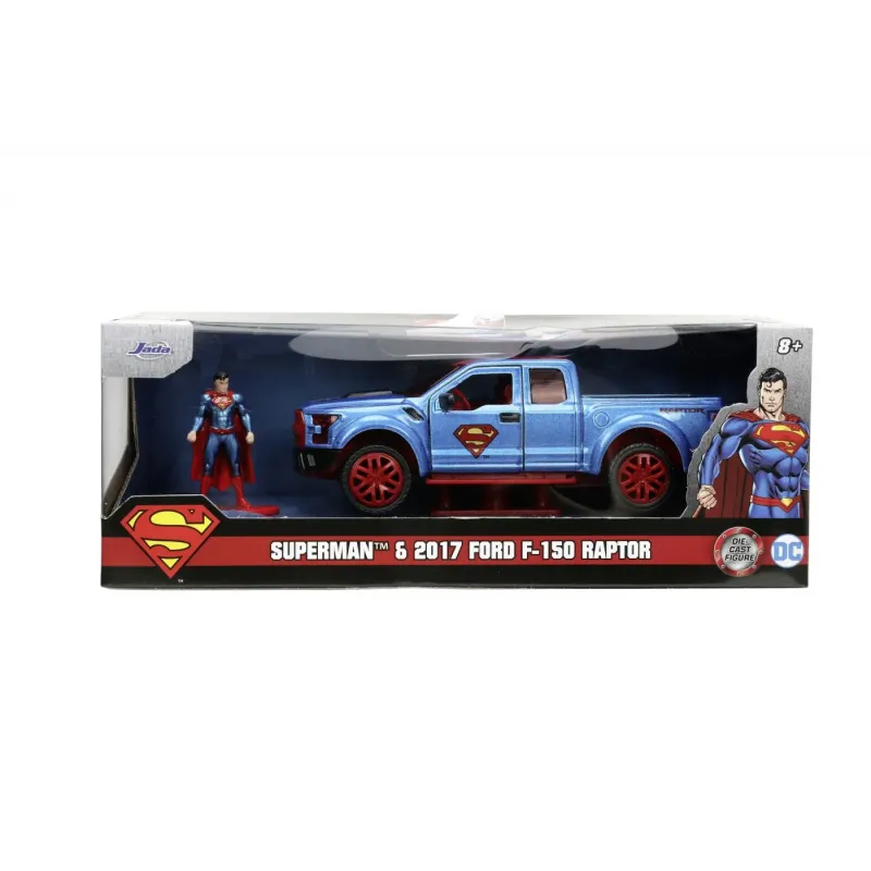 Set figurină + machetă auto Jada - DC Comics SUPERMAN + FORD F 150 Raptor 2017 [1:32]