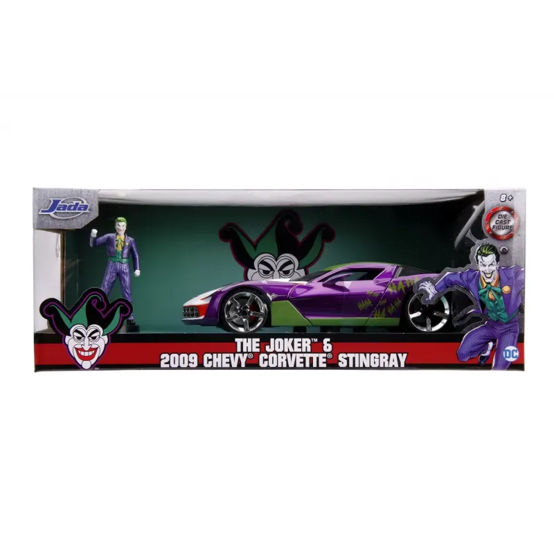 MASINUTE METALICĂ CHEVY CORVETTE STINGRAY 2009 ȘI FIGURINĂ JOKER SCARA 1:24
