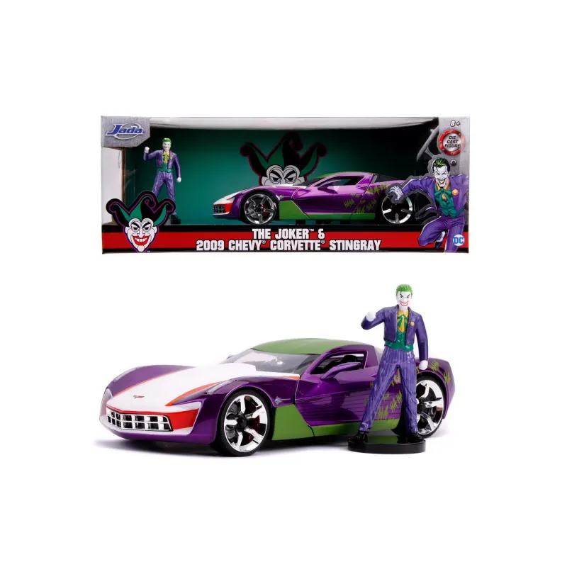 MASINUTE METALICĂ CHEVY CORVETTE STINGRAY 2009 ȘI FIGURINĂ JOKER SCARA 1:24