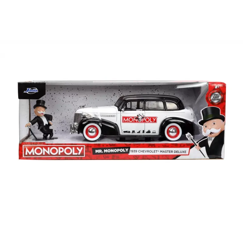Set figurină + machetă auto Jada - Mister Monopoly + Chevrolet Master Deluxe 1939 [1:24]