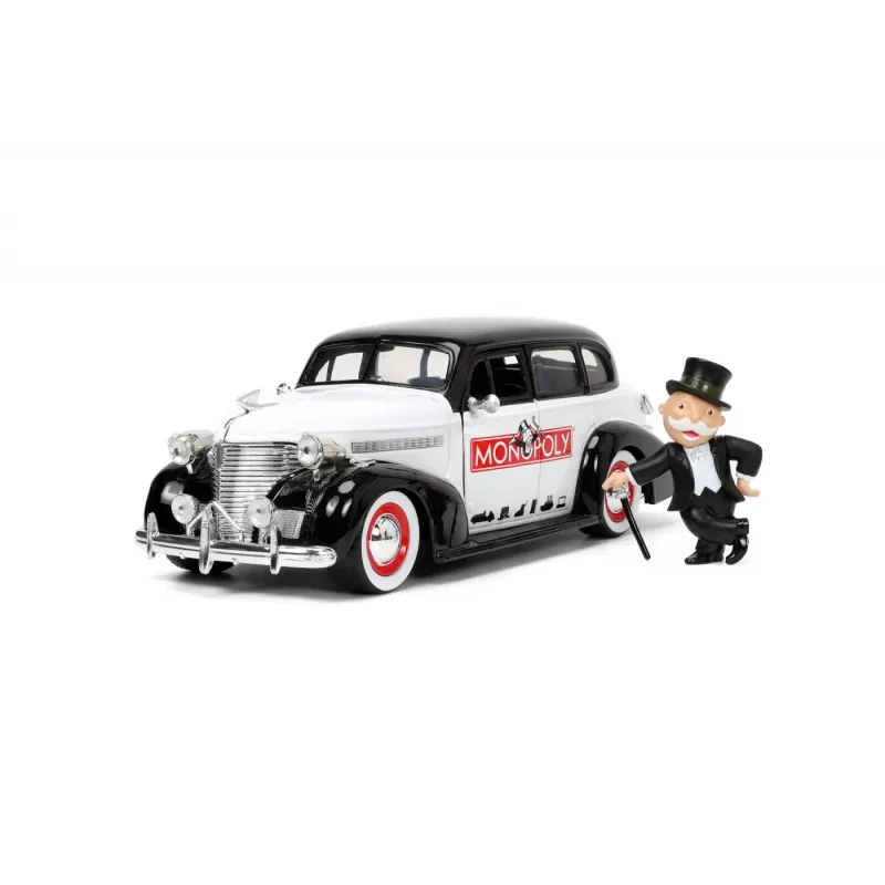 Set figurină + machetă auto Jada - Mister Monopoly + Chevrolet Master Deluxe 1939 [1:24]