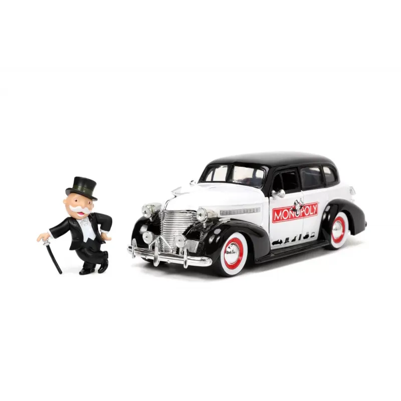 Set figurină + machetă auto Jada - Mister Monopoly + Chevrolet Master Deluxe 1939 [1:24]