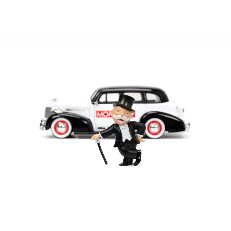 Set figurină + machetă auto Jada - Mister Monopoly + Chevrolet Master Deluxe 1939 [1:24]