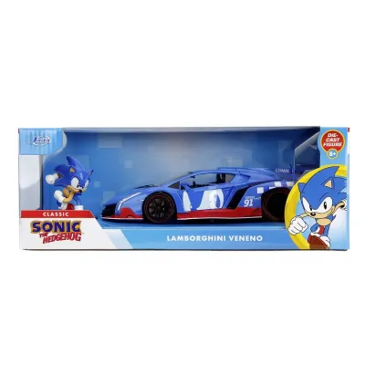 Set figurină + machetă auto Jada - ARICIUL Sonic + LAMBORGHINI Veneno [1:24]