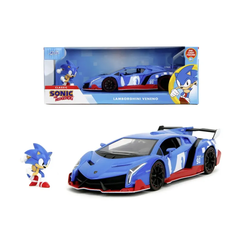 Set figurină + machetă auto Jada - ARICIUL Sonic + LAMBORGHINI Veneno [1:24]