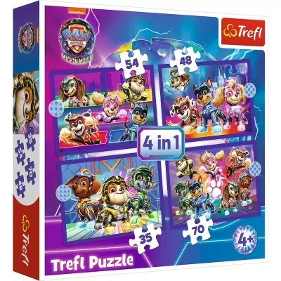 PUZZLE TREFL 4IN1 PATRULA CĂȚELUSILOR MIGHTY MOVIE EROII