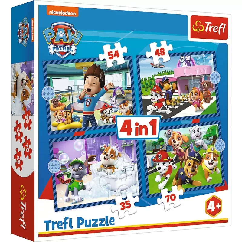 PUZZLE TREFL 4IN1 PATRULA CĂȚELUSILOR ACTIVITĂȚILE ZILNICE ALE ECHIPEI