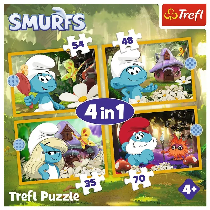 PUZZLE TREFL 4IN1 STRUMFII VIATA IN SATUL STRUMFILOR