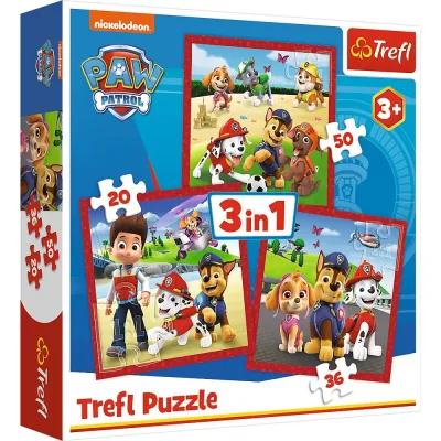 PUZZLE TREFL 3IN1 PATRULA CĂȚELUSILOR CĂȚELUSII FERICITI
