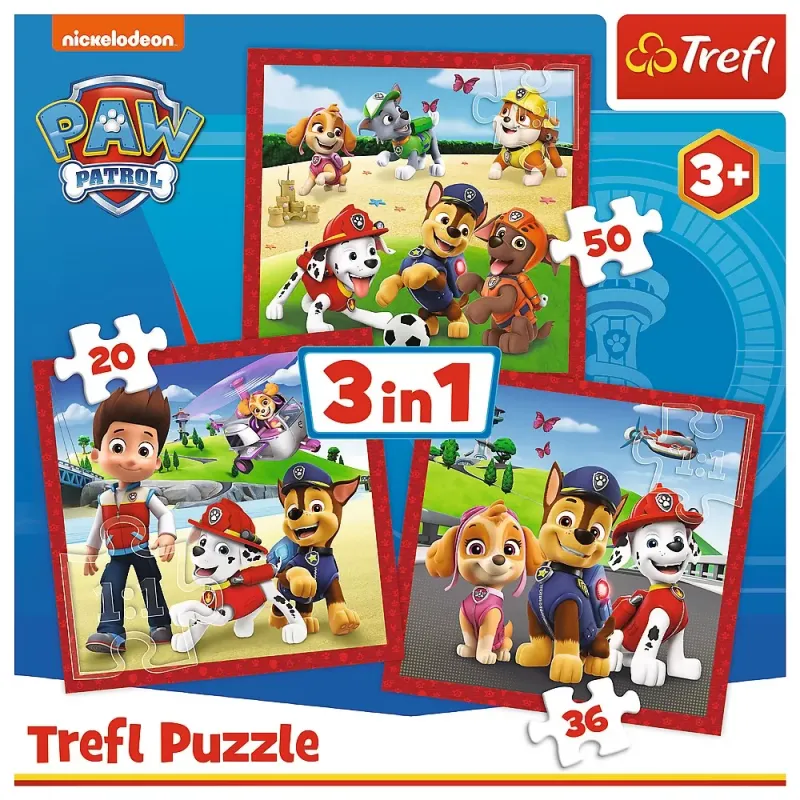 PUZZLE TREFL 3IN1 PATRULA CĂȚELUSILOR CĂȚELUSII FERICITI