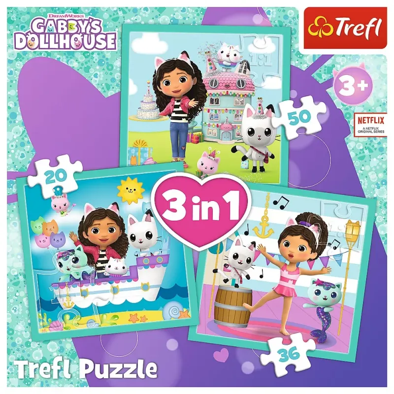 PUZZLE TREFL 3IN1 GABBYS DOLLHOUSE ACTIVITĂȚILE LUI GABBY