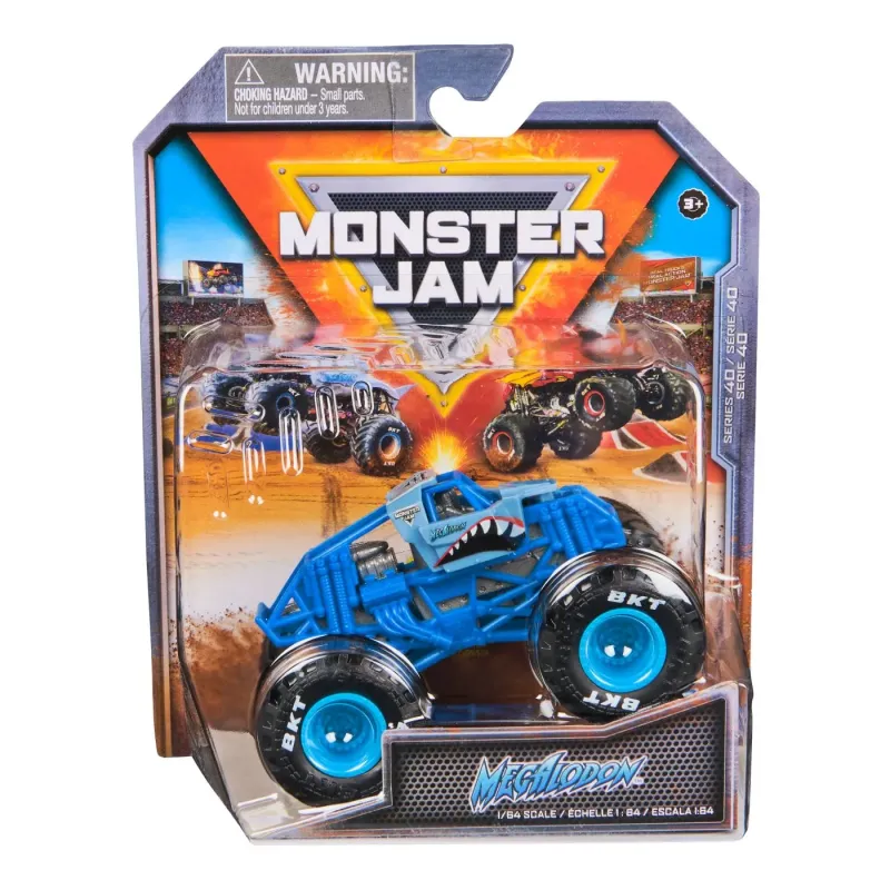 MONSTER JAM MAȘINUȚĂ METALICĂ MEGALODON ALBASTRU SCARA 1 LA 64
