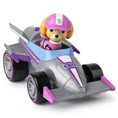 PATRULA CĂȚELUSILOR SKYE MAȘINĂ DE CURSE CU SUNETE ȘI MOTOR PULL-BACK