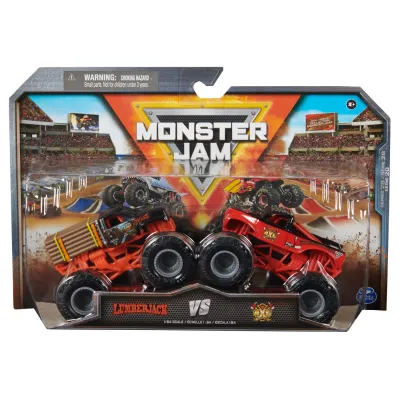 MONSTER JAM SET 2 MASINUTE METALICE LUMBERJACK ȘI AXE SCARA 1:64