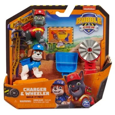 PATRULA CĂȚELUSILOR RUBBLE ȘI ECHIPA CHARGER ȘI WHEELER CONSTRUCTIE CU NISIP KINETIC