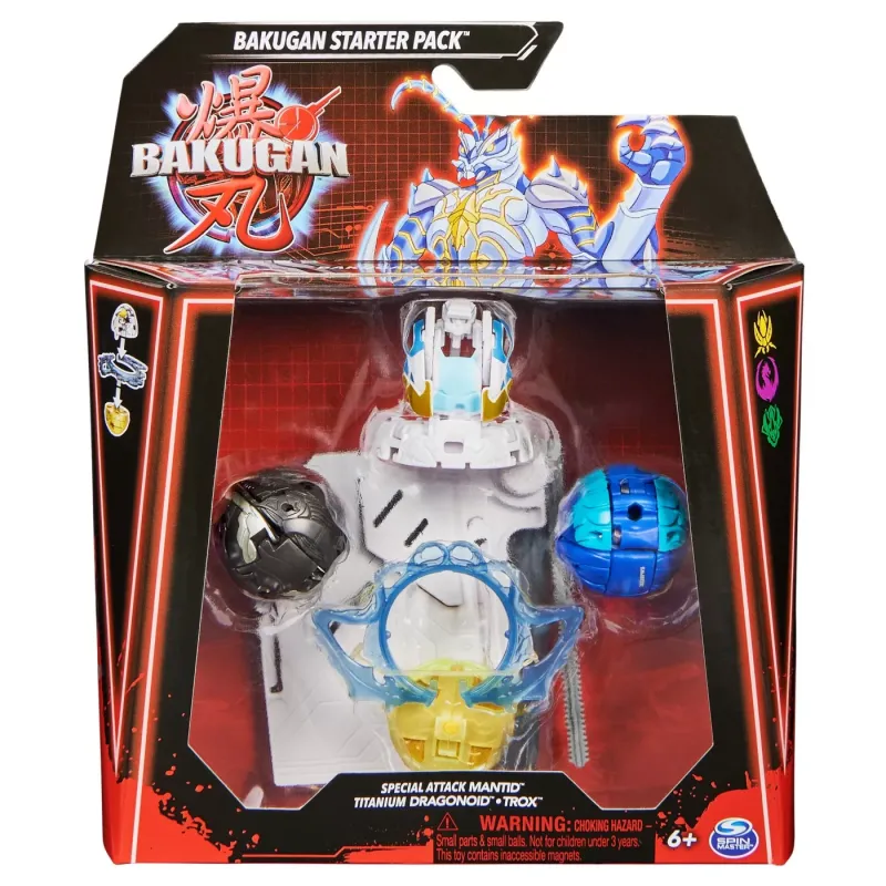 BAKUGAN STARTER PACK MANTID, TITANIUM DRAGONOID ȘI TROX
