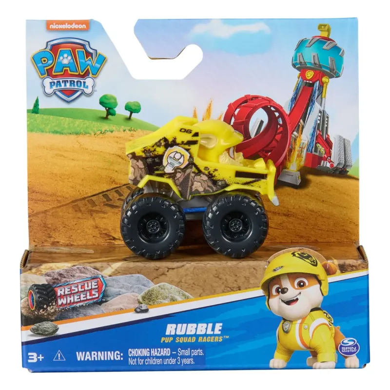 PATRULA CĂȚELUSILOR PUP SQUAD RACERS RESCUE WHEELS VEHICUL METALIC RUBBLE SCARA 1:55