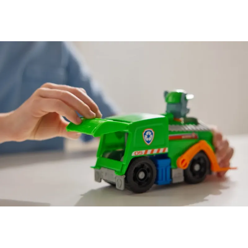 PATRULA CĂȚELUSILOR SET VEHICUL DE BAZA CAMIONUL DE RECICLARE  ȘI FIGURINĂ ROCKY