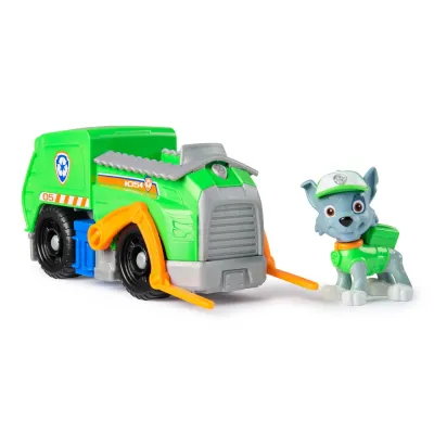 PATRULA CĂȚELUSILOR SET VEHICUL DE BAZA CAMIONUL DE RECICLARE  ȘI FIGURINĂ ROCKY