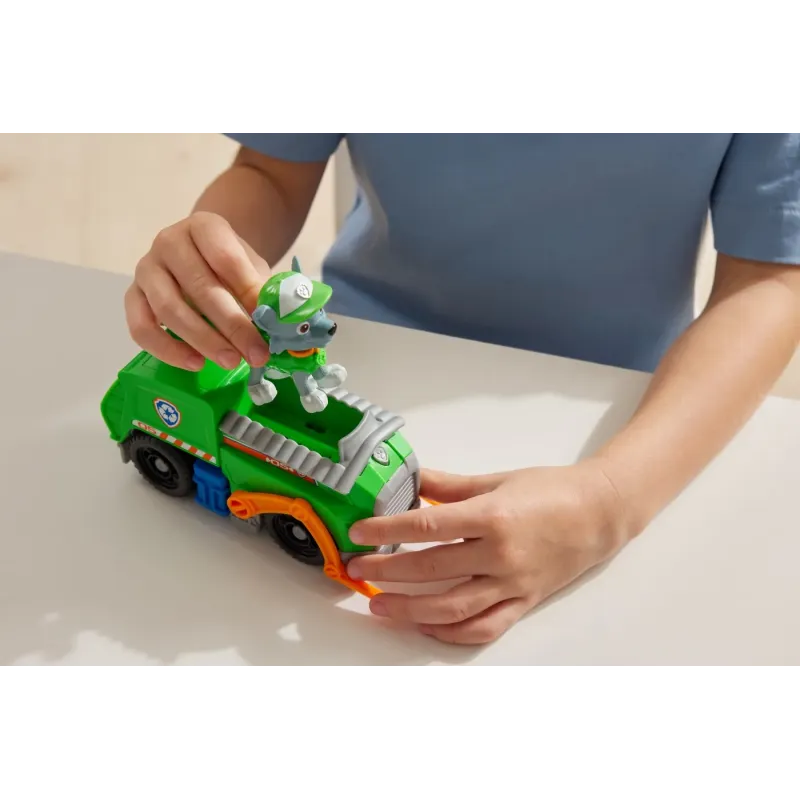 PATRULA CĂȚELUSILOR SET VEHICUL DE BAZA CAMIONUL DE RECICLARE  ȘI FIGURINĂ ROCKY