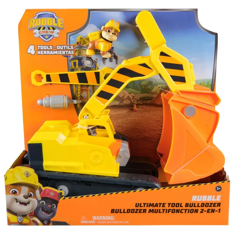 PATRULA CĂȚELUSILOR RUBBLE ȘI ECHIPA VEHICUL BULDOZER MULTIFUNCTIONAL 2 IN 1