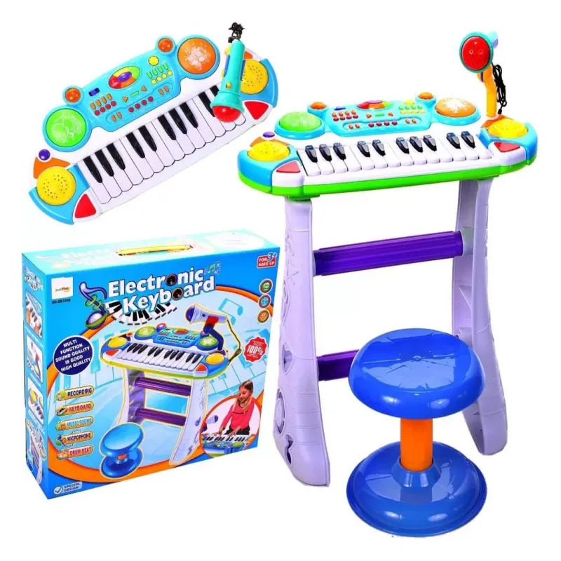 INSTRUMENT MUZICĂL PIANINA ELECTRONICA MALPLAY CU SCAUN ȘI MICROFON 45 CM INALTIME ALBASTRU