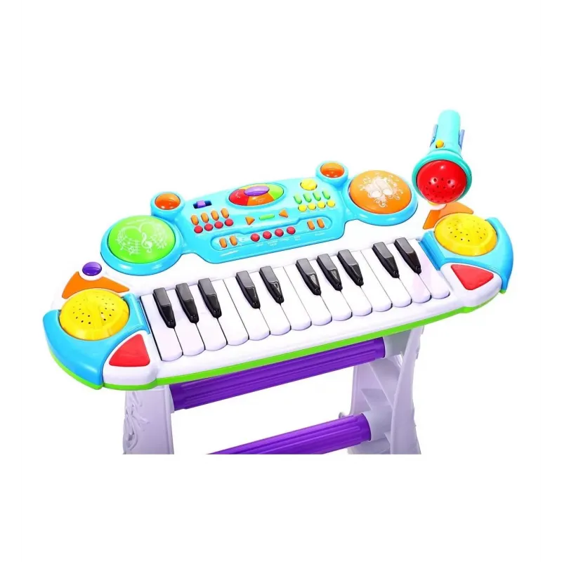 INSTRUMENT MUZICĂL PIANINA ELECTRONICA MALPLAY CU SCAUN ȘI MICROFON 45 CM INALTIME ALBASTRU