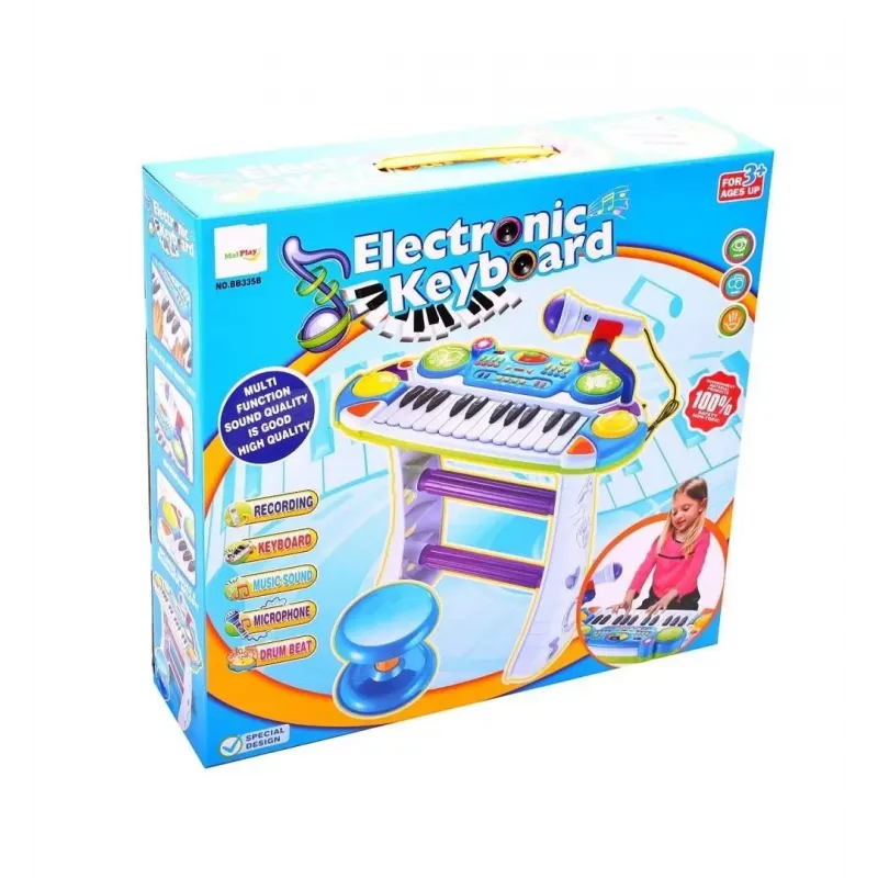 INSTRUMENT MUZICĂL PIANINA ELECTRONICA MALPLAY CU SCAUN ȘI MICROFON 45 CM INALTIME ALBASTRU