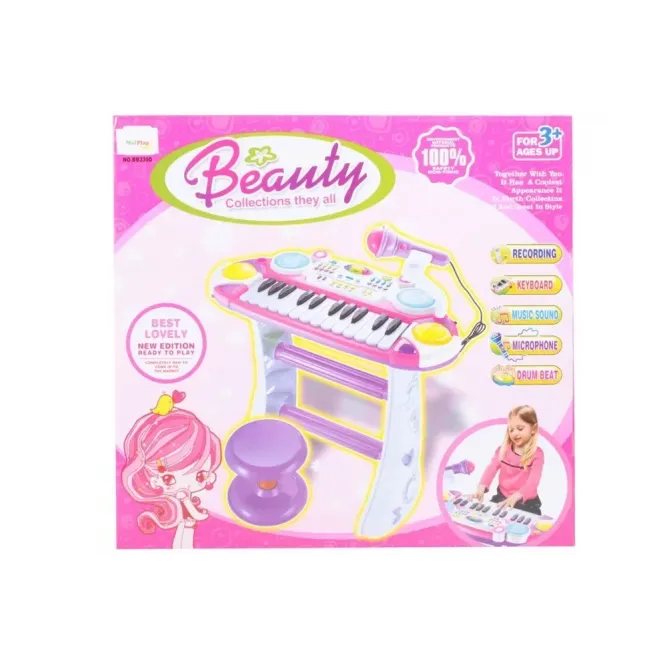 INSTRUMENT MUZICĂL PIANINA ELECTRONICA MALPLAY CU SCAUN ȘI MICROFON 45 CM INALTIME ROZ