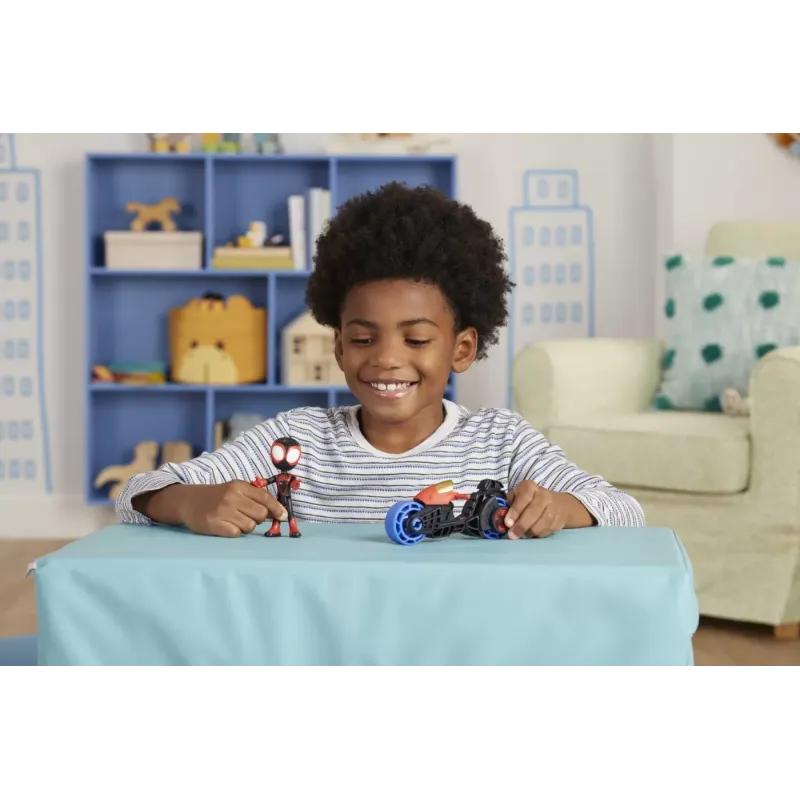 SPIDEY PRIETENII EXTRAORDINARI SET MOTOCICLETĂ ȘI FIGURINĂ MILES MORALES SPIDER MAN 10CM