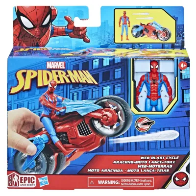 SPIDERMAN SET FIGURINĂ ȘI VEHICUL WEB BLAST CYCLE