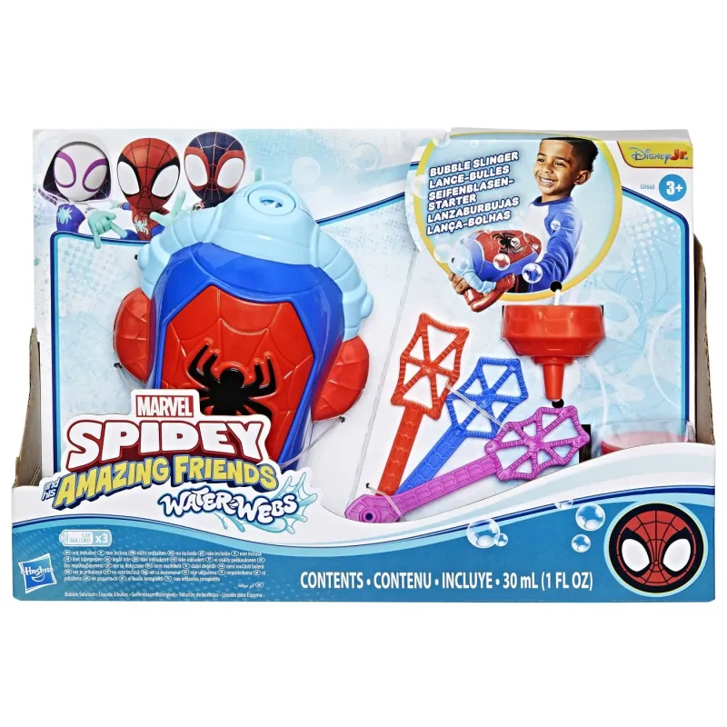 SPIDEY ȘI PRIETENII LUI UIMITORI MARVEL WATER WEBS LANSATOR BULE DE SAPUN