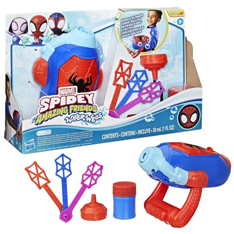 SPIDEY ȘI PRIETENII LUI UIMITORI MARVEL WATER WEBS LANSATOR BULE DE SAPUN