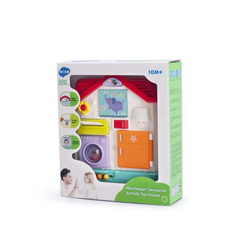 CASUTA DE JUCĂRIE CU ACTIVITĂȚI SENZORIALE MONTESSORI