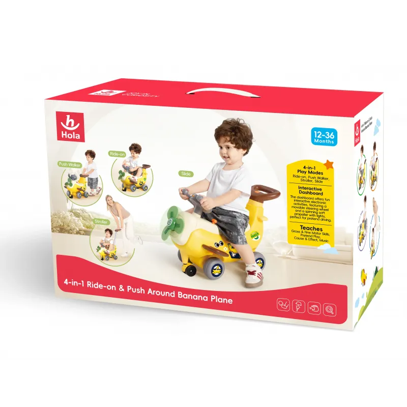 AVION INTERACTIV 4 IN 1 RIDE ON ȘI MANER DE IMPINGERE BANANA