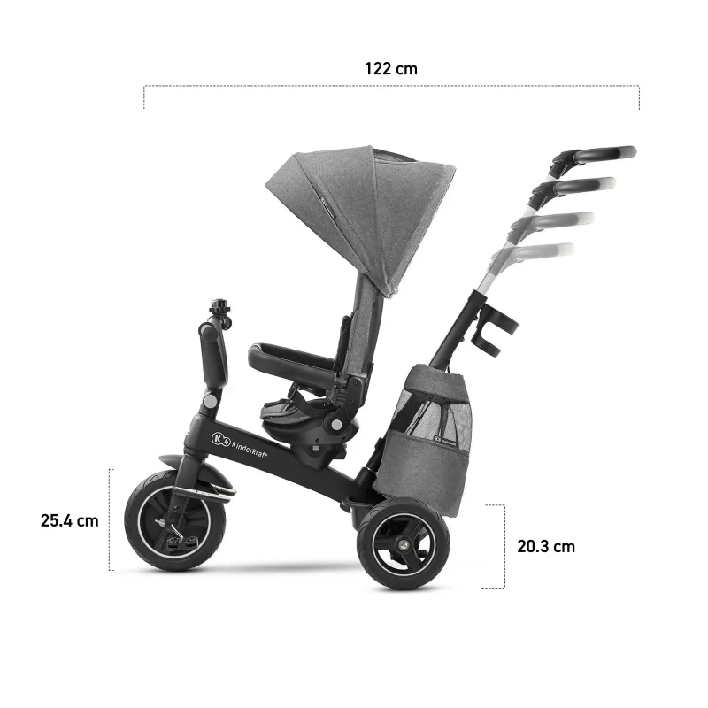 TRICICLETĂ KINDERKRAFT EASYTWIST, PLATINUM GREY