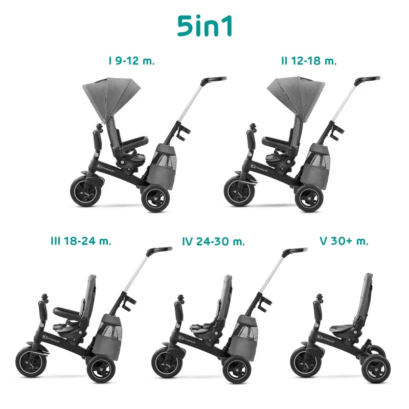 TRICICLETĂ KINDERKRAFT EASYTWIST, PLATINUM GREY